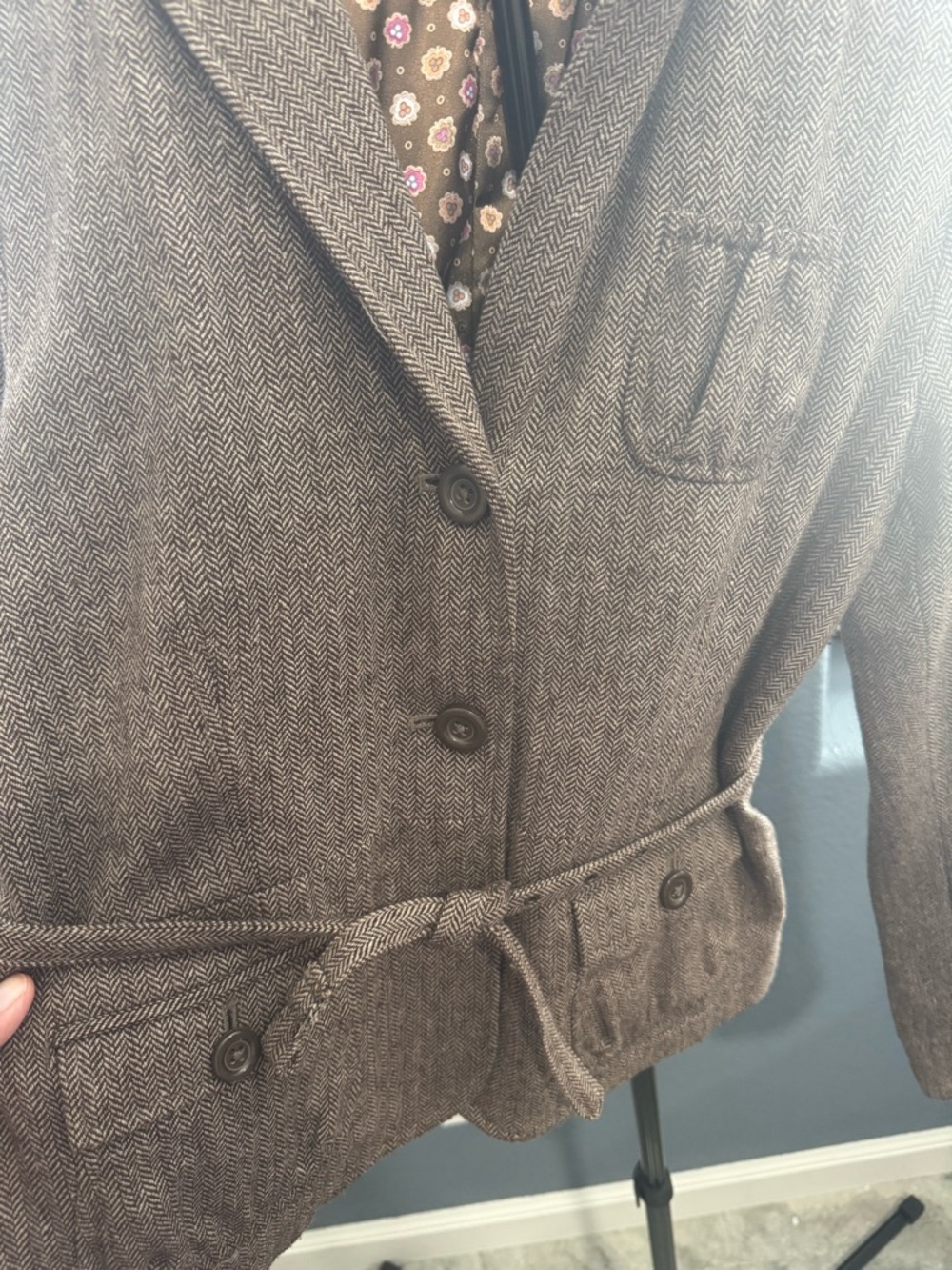 Y2K American Eagle Outfitters Brown Herringbone Tweed Blazer - Wool Blend - Picture 6 of 11